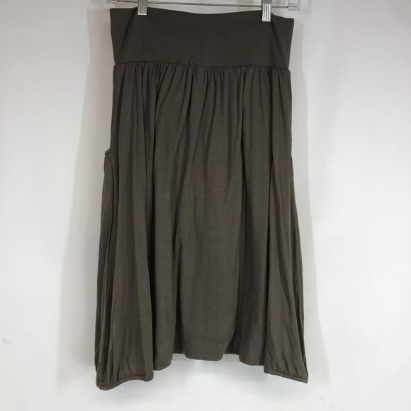 GARNETT HILL - WOMEN'S MEDIUM - OLIVE COTTON BLEND ELASTIC WAIST SKIRT W/POCKETS - Picture 4 of 8